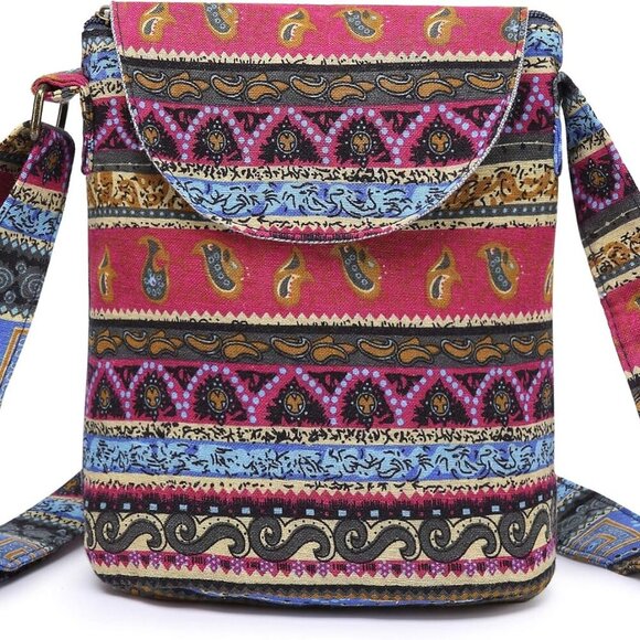 Women's Retro Small Size Canvas Shoulder Bag Hippie Boho Crossbody Handbag - Picture 1 of 9